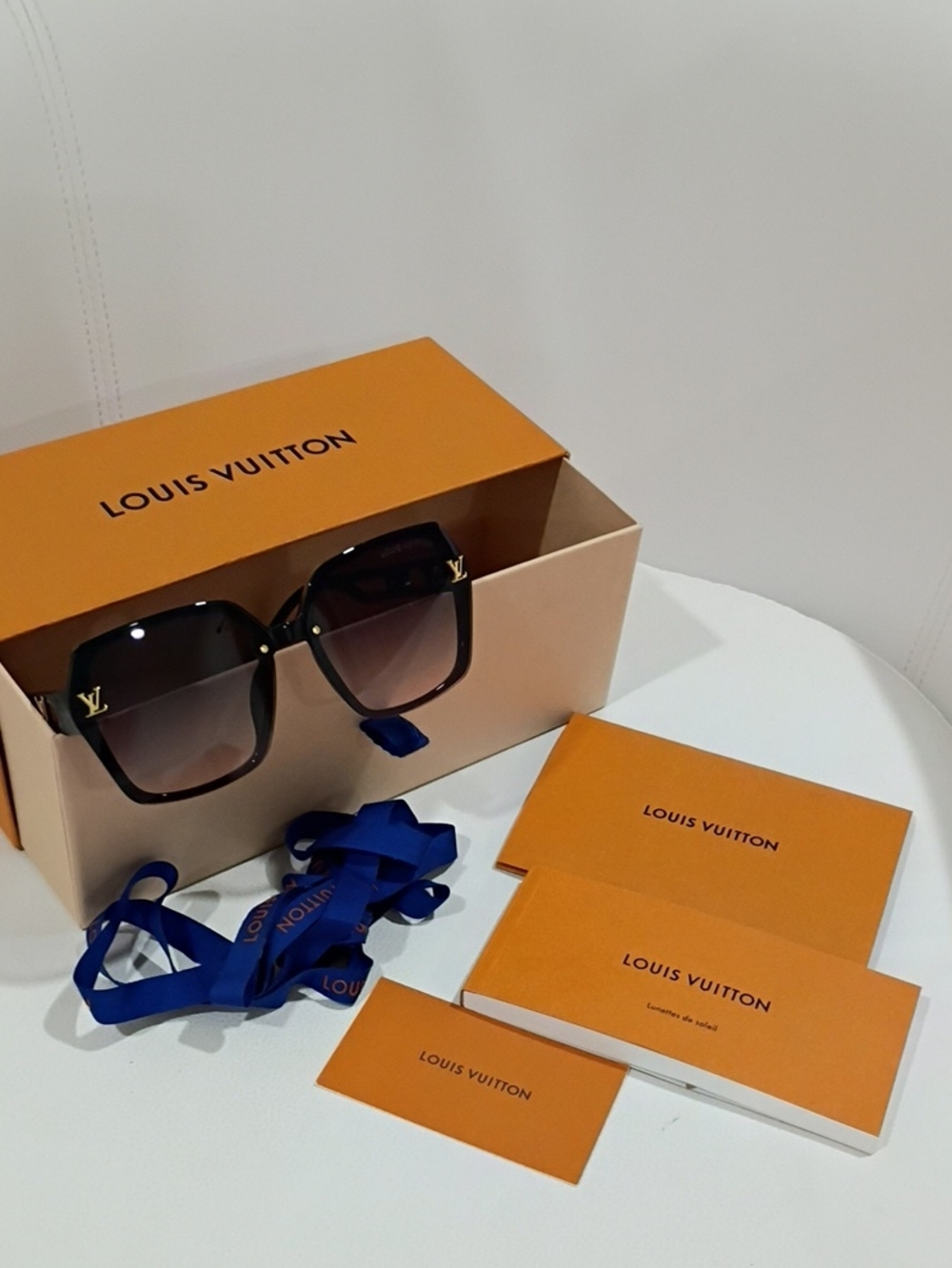 Louis Vuitton Black Gradient Square Sunglasses with Gold LV Accents